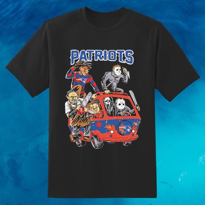 New England Patriots Horror Movie Characters Driving Bus Halloween T-Shirt