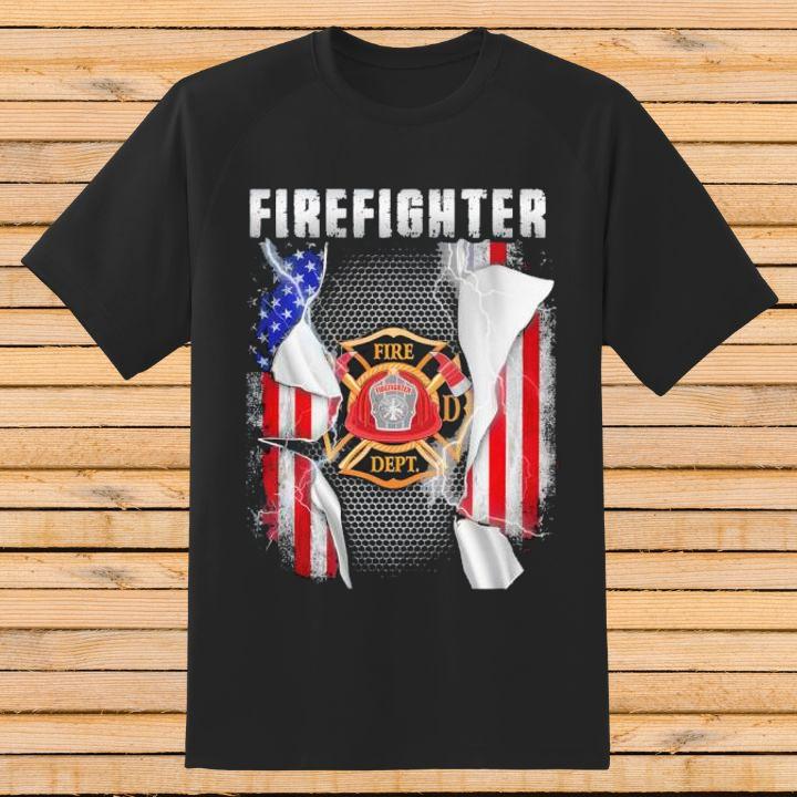 Proud Firefighter Fire Dept Logo USA Flag T-Shirt