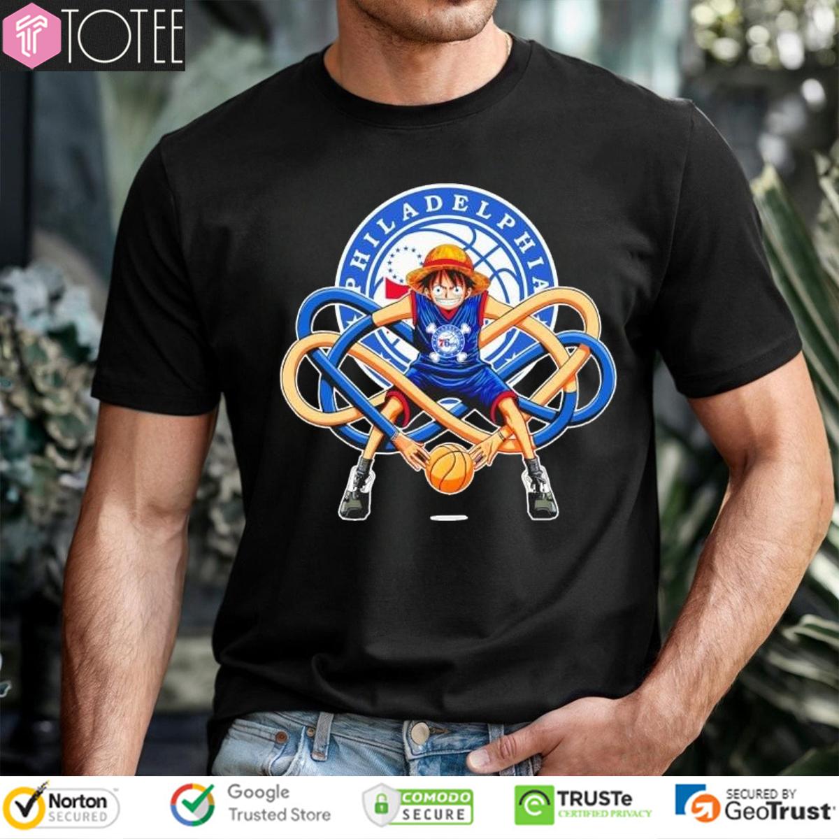 Monkey D. Luffy Philadelphia 76ers One Piece Funny Basketball T-Shirt