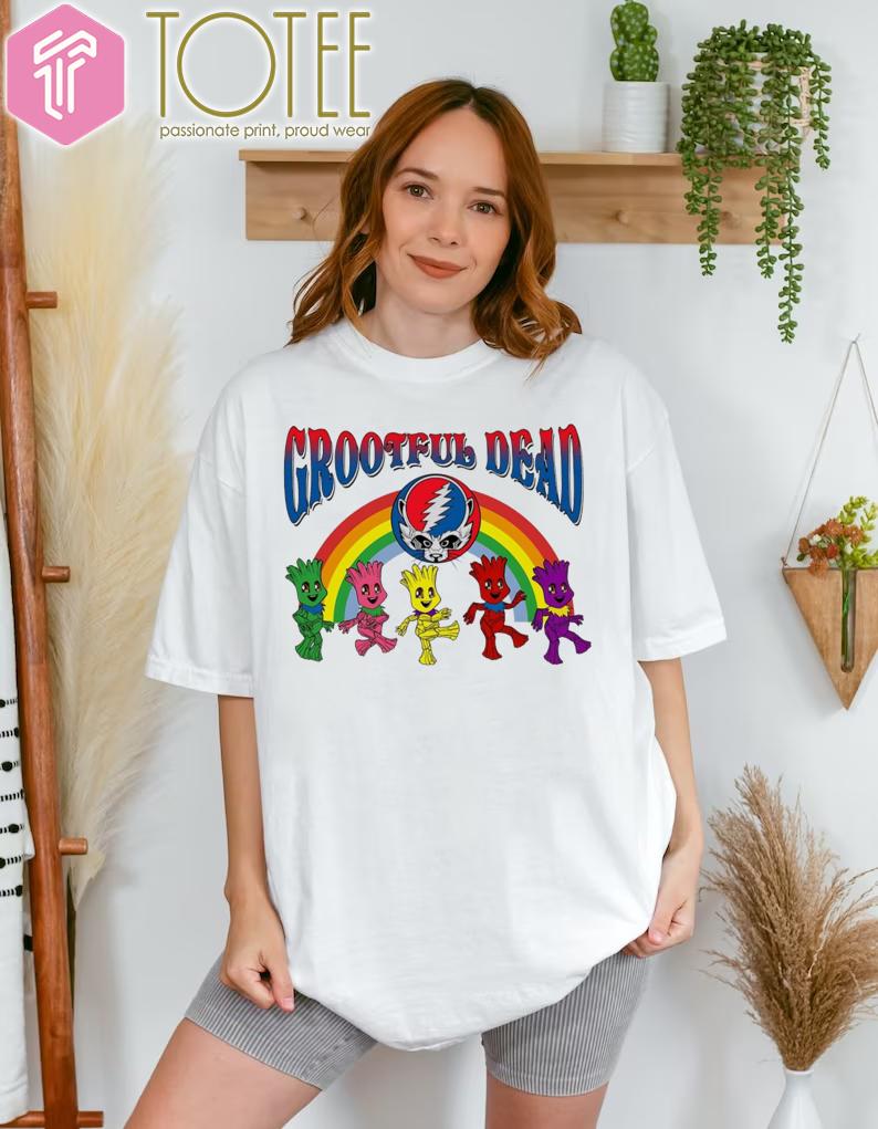 Raccoon Baby Groot Parody Grateful Dead Logo T-Shirt
