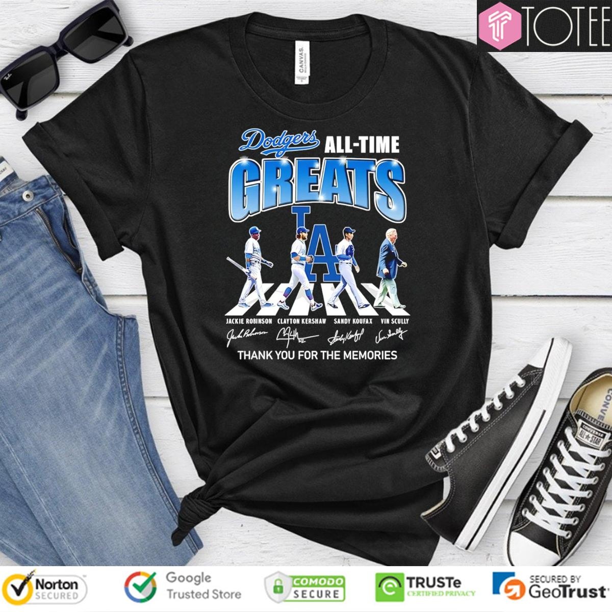 Los Angeles Dodgers Baseball All-Time Greats Abbey Road Signatures T-shirt