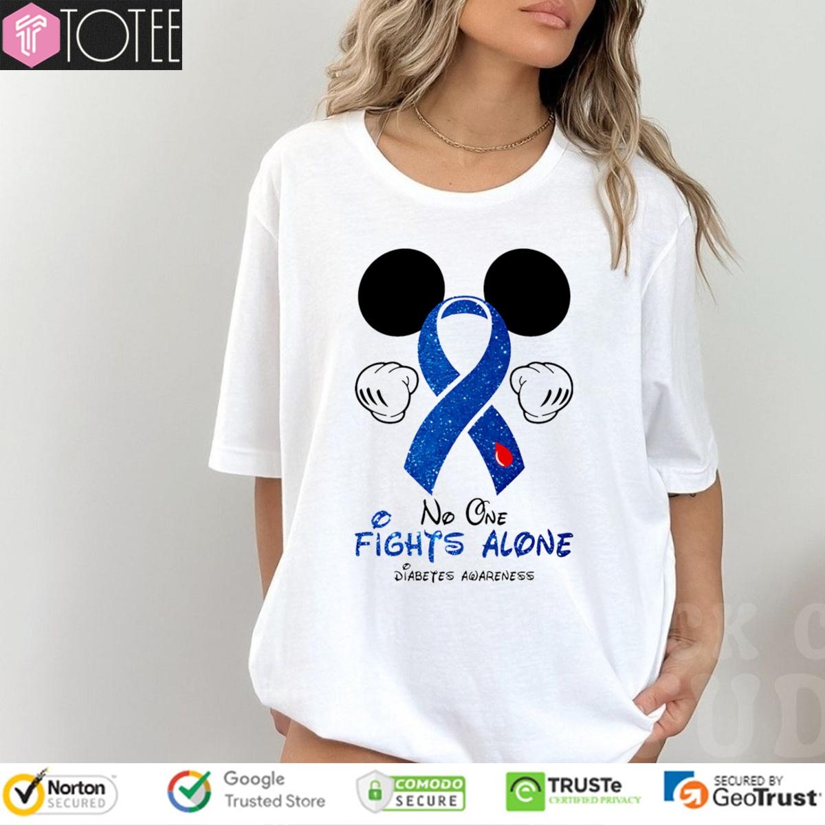 No One Fights Alone Mickey Diabetes Awareness T-shirt